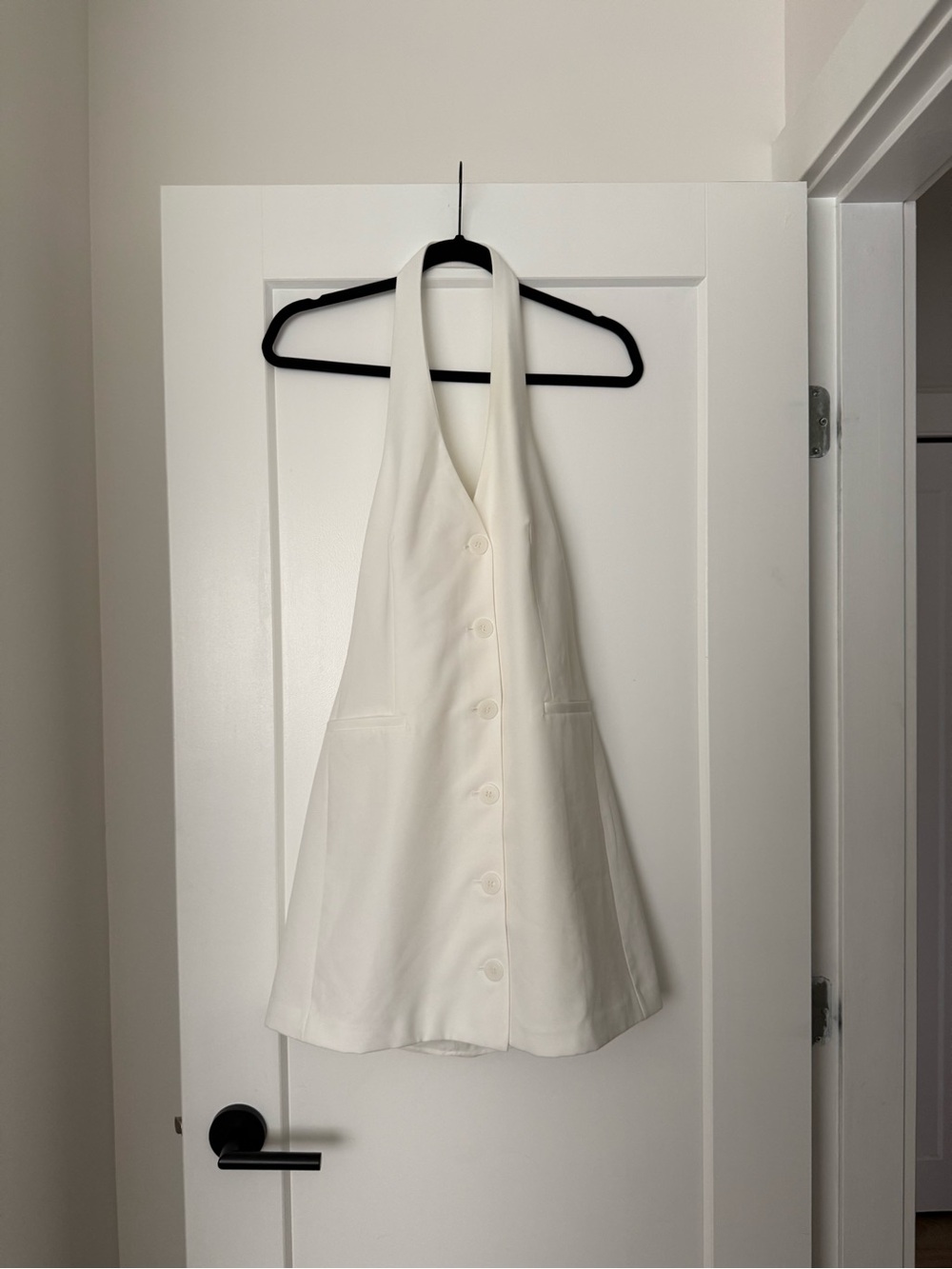Dynamite White One-Shoulder Button Front Dress